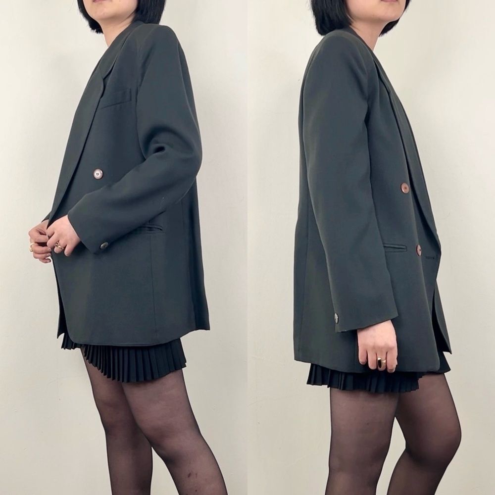 Vintage Saville Dark Green Double Breasted Wool Blended Blazer - Picture 4 of 8